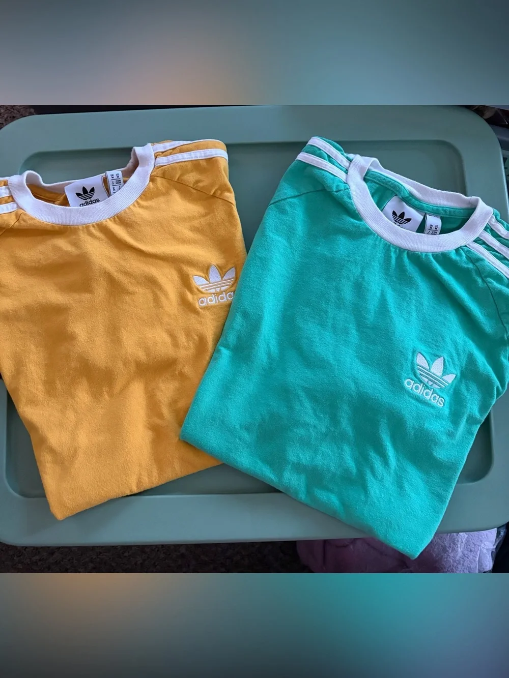 adidas Men's Short Sleeve Crew Tees in Yellow and Teal with White Trim